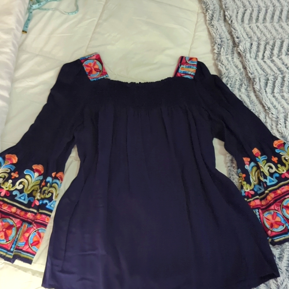 Boho Embroidered Bell Sleeve Blouse